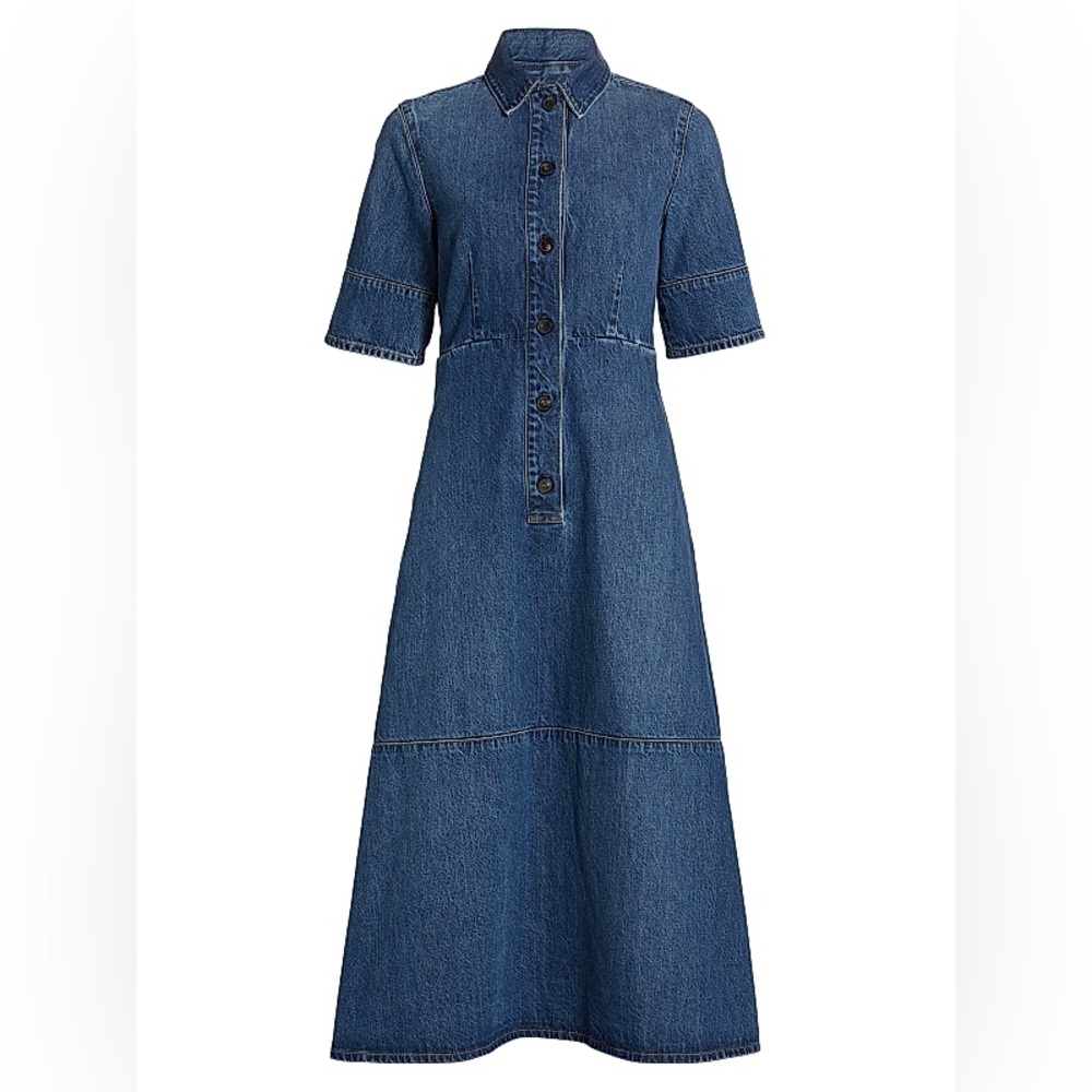 NWT CO Midi Denim Shirt Dress Size Medium Indigo Blue 100% Cotton Made in USA